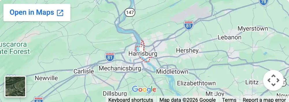 Map showing Camp Hill, PA location